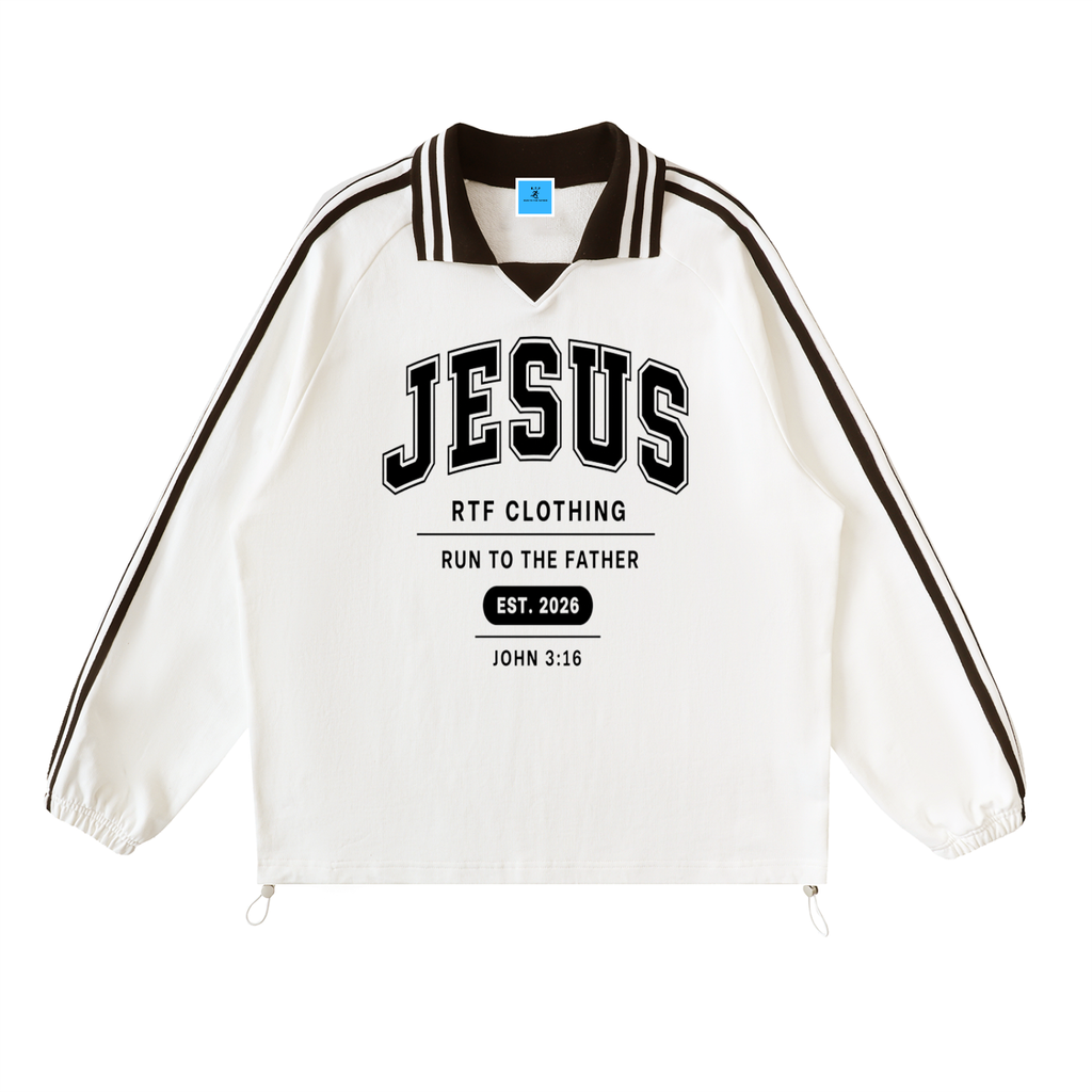 Contrast Striped Lapel Collar Sweatshirt