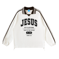 Contrast Striped Lapel Collar Sweatshirt