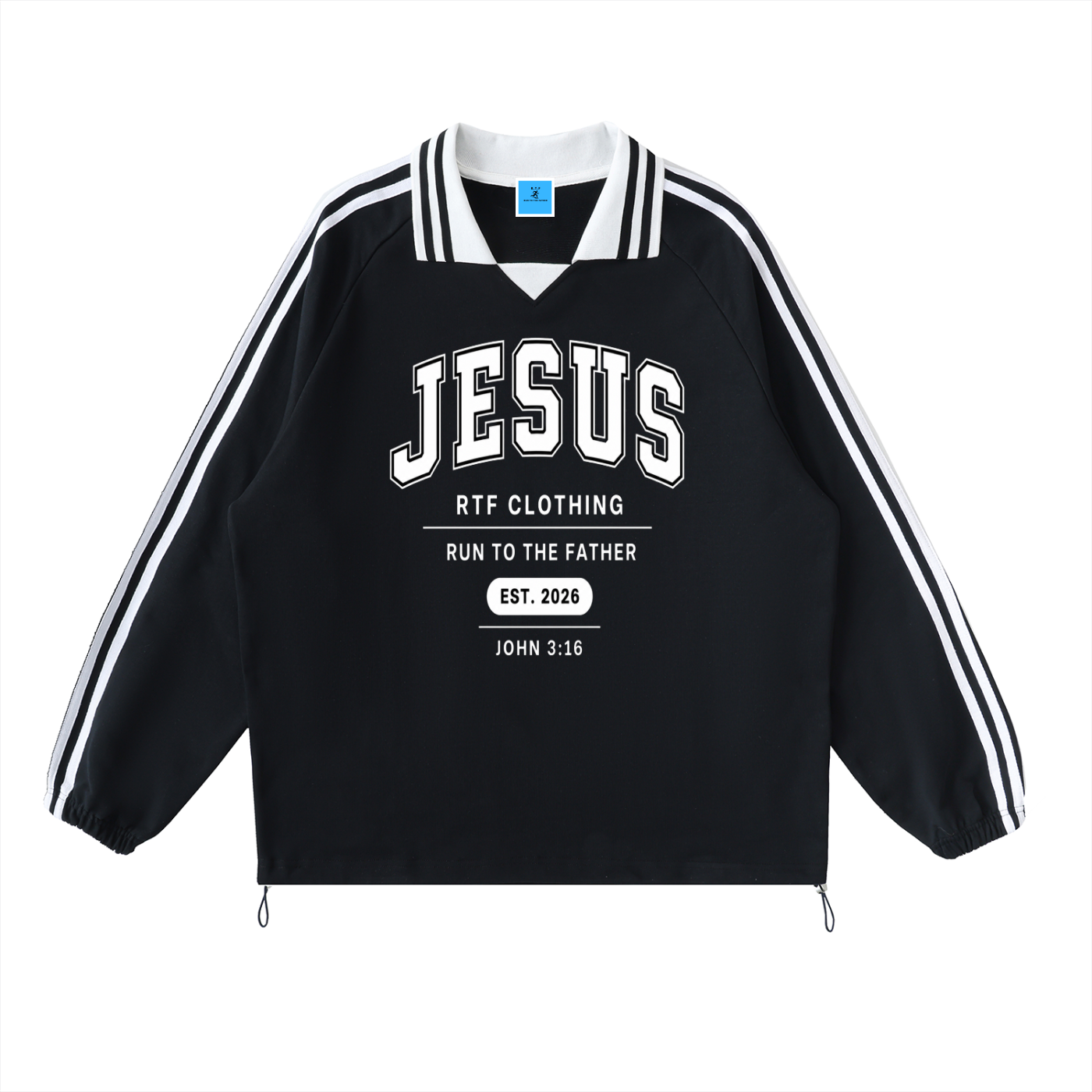 Contrast Striped Lapel Collar Sweatshirt