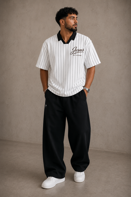 RTF Pinstripe Collared Soccer Jersey Shirt ( White )
