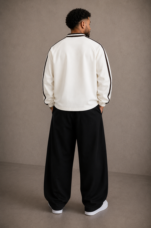 RTF Jesus Striped Lapel Collar Sweatshirt ( white )