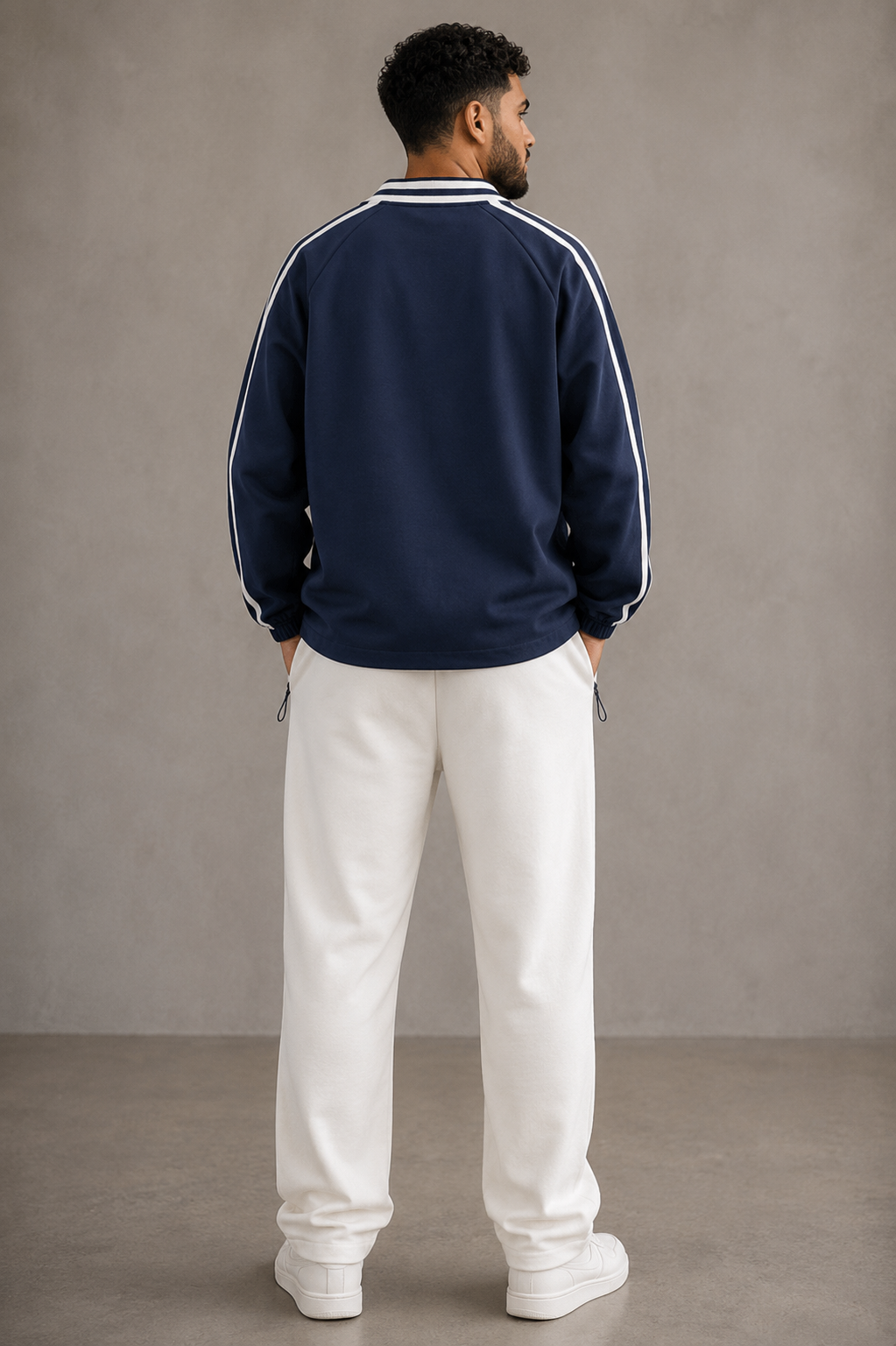 Contrast Striped Lapel Collar Sweatshirt