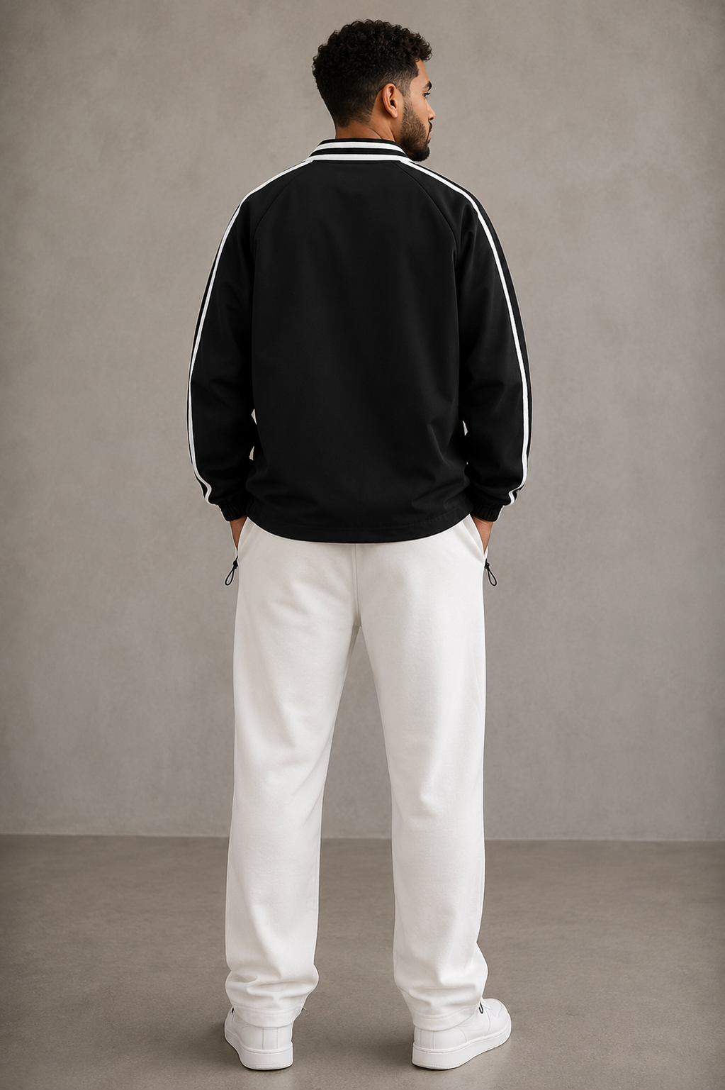 Contrast Striped Lapel Collar Sweatshirt