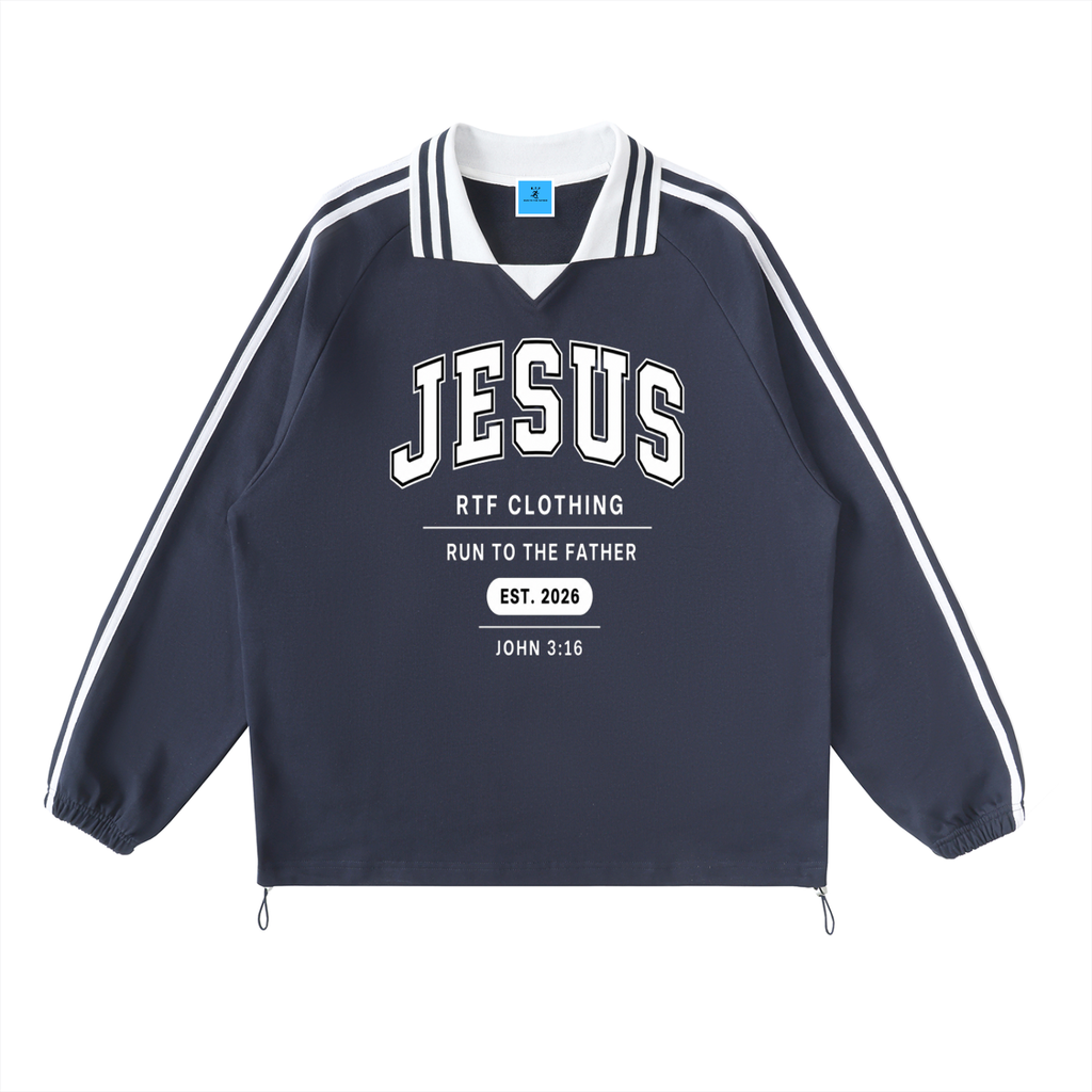 Contrast Striped Lapel Collar Sweatshirt