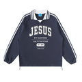 Contrast Striped Lapel Collar Sweatshirt